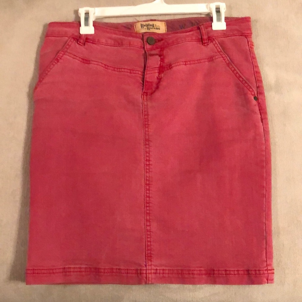 Anthropologie red denim skirt